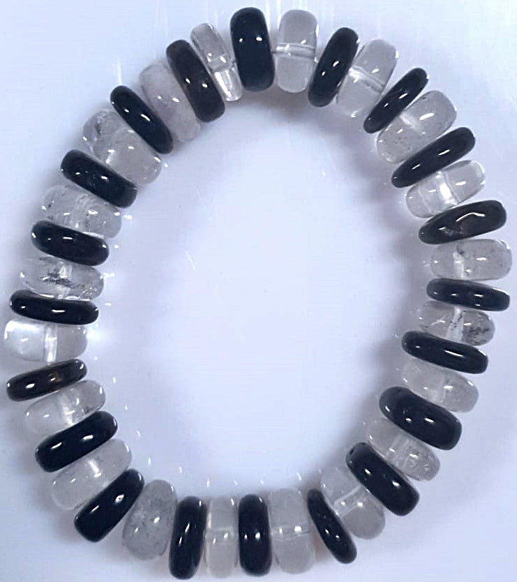 Scheibenarmband "Bergkristall m. Rauchquarz (dunkel)"